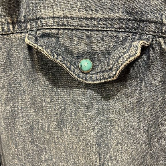 Blue J. Southwestern Medium Wash Denim Jean Turquoise Snap Button Up Dress - Picture 5 of 6